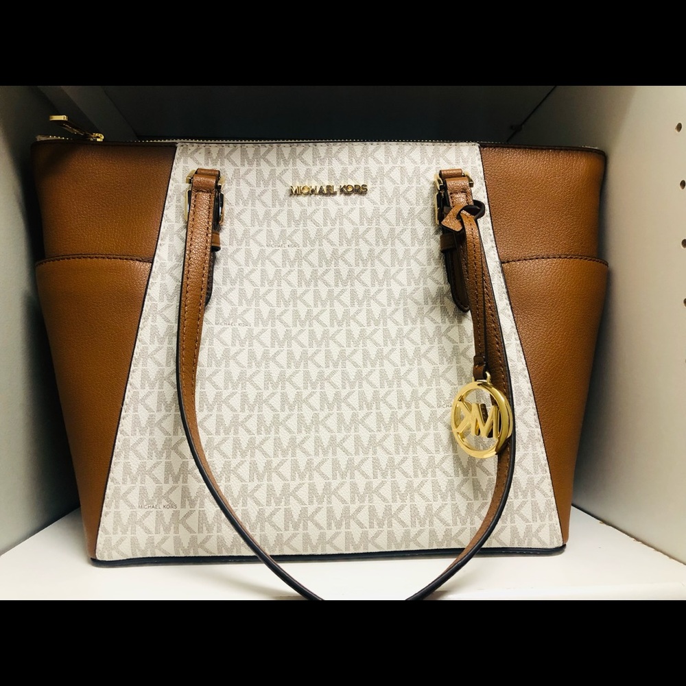 Charlotte Large Logo and Leather Top-Zip Tote Bag
